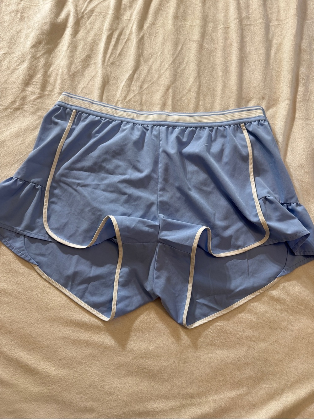 Light Blue Athletic Shorts with White Trim & Ruffle